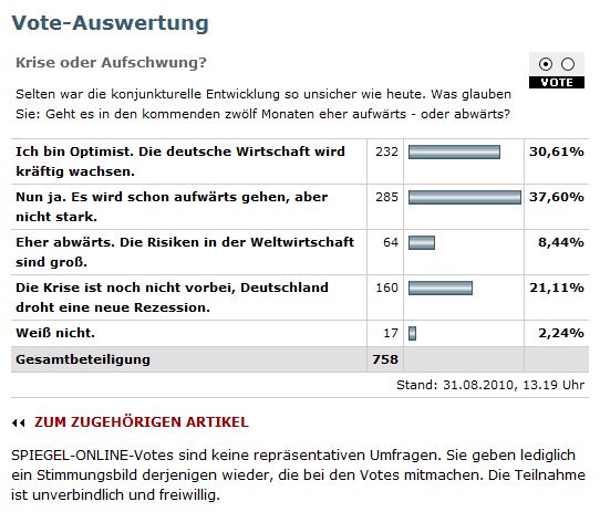 Krise oder Aufschwung? Eine Spiegel Online-Umfrage vom 19.08.2010