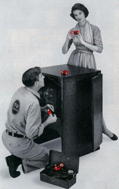 Hereâ€™s one thing a woman can do about TV repairs (Oct, 1955)